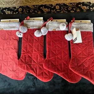 NWT Koolaburra Jasper Red with gray Faux Fur trim Holiday stockings * LOT of 4 *